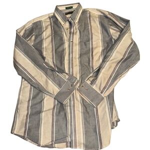 Manhattan Dress Shirt Mens L Striped Button Down‎ Long Sleeve Wrinkle Free